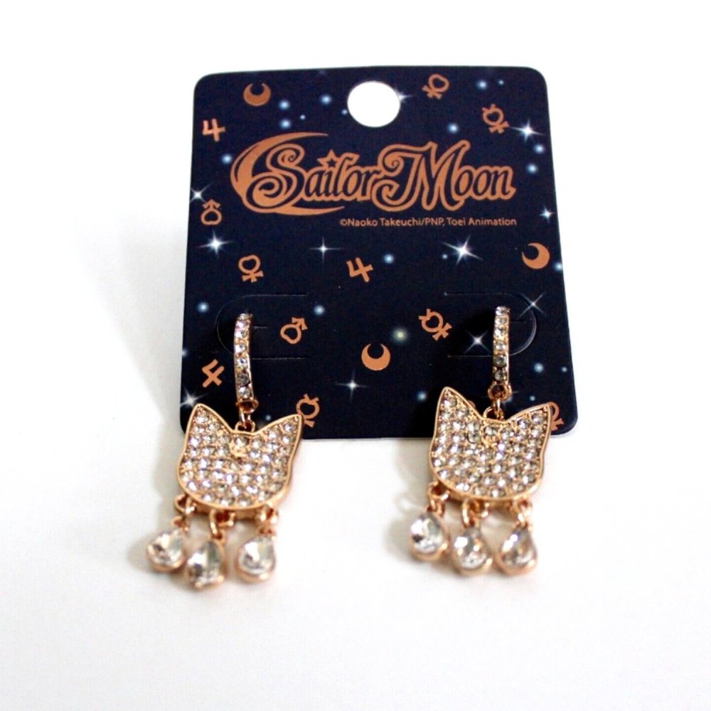 Sailor Moon Artemis Charm Bling Shiny Bejeweled Huggie Hoop Earrings